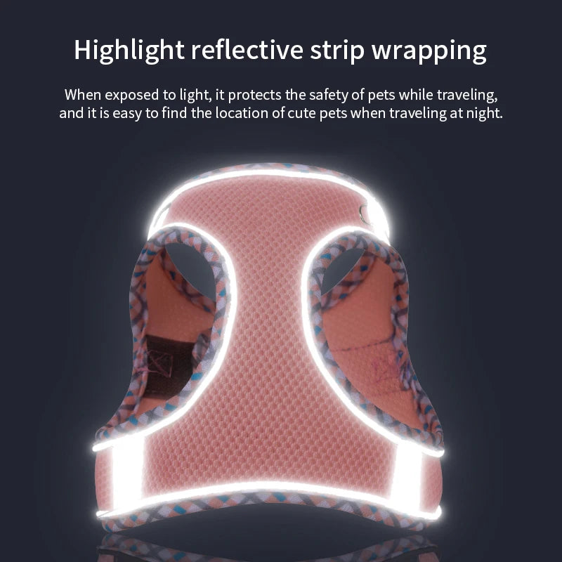 Dog/ Cat Harness Vest & Leash Set -Reflective, Breathable, Adjustable for Small Dogs, Puppy or Large Cats