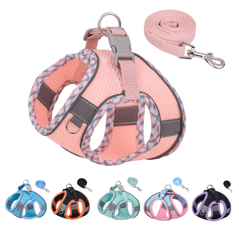 Dog/ Cat Harness Vest & Leash Set -Reflective, Breathable, Adjustable for Small Dogs, Puppy or Large Cats