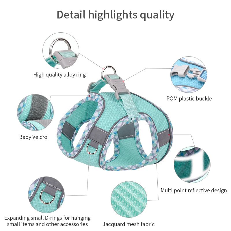 Dog/ Cat Harness Vest & Leash Set -Reflective, Breathable, Adjustable for Small Dogs, Puppy or Large Cats