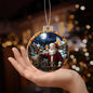 Beautiful Acrylic Ornament with a Stained Glass Look of: Santa & a Reindeer back at the North Pole