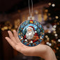 Beautiful Acrylic Ornament with a Stained Glass Look of: Classic Santa with Merry Christmas