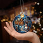Beautiful Acrylic Ornament with a Stained Glass Look of: a Snowman welcomes you to a cozy home while Santa Sleigh over moon