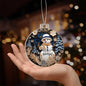 Beautiful Acrylic Ornament with a Stained Glass Look of: Snowman with Happy Holidays message