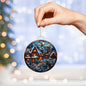 Beautiful Acrylic Ornament with a Stained Glass Look of: Vintage Village with Santa flying over moon