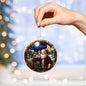 Beautiful Acrylic Ornament with a Stained Glass Look of: Santa & a Reindeer back at the North Pole