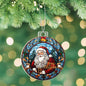 Beautiful Acrylic Ornament with a Stained Glass Look of: Classic Santa with Merry Christmas