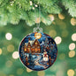 Beautiful Acrylic Ornament with a Stained Glass Look of: a Snowman welcomes you to a cozy home while Santa Sleigh over moon
