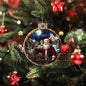 Beautiful Acrylic Ornament with a Stained Glass Look of: Santa & a Reindeer back at the North Pole