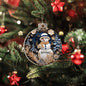 Beautiful Acrylic Ornament with a Stained Glass Look of: Snowman with Happy Holidays message