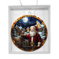 Beautiful Acrylic Ornament with a Stained Glass Look of: Santa & a Reindeer back at the North Pole