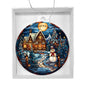 Beautiful Acrylic Ornament with a Stained Glass Look of: a Snowman welcomes you to a cozy home while Santa Sleigh over moon