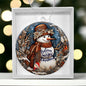 Beautiful Acrylic Ornament with a Stained Glass Look of: Snowman & Elf with Believe in Magic of Christmas message