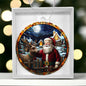 Beautiful Acrylic Ornament with a Stained Glass Look of: Santa & a Reindeer back at the North Pole