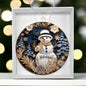 Beautiful Acrylic Ornament with a Stained Glass Look of: Snowman with Happy Holidays message