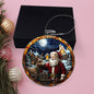 Beautiful Acrylic Ornament with a Stained Glass Look of: Santa & a Reindeer back at the North Pole