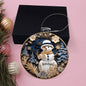 Beautiful Acrylic Ornament with a Stained Glass Look of: Snowman with Happy Holidays message