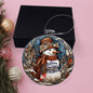Beautiful Acrylic Ornament with a Stained Glass Look of: Snowman & Elf with Believe in Magic of Christmas message