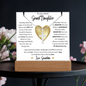 To Granddaughter from Grandma: Beautiful Cross Necklace & Keepsake Acrylic Bundle Gift Set_ "I'll always love you"