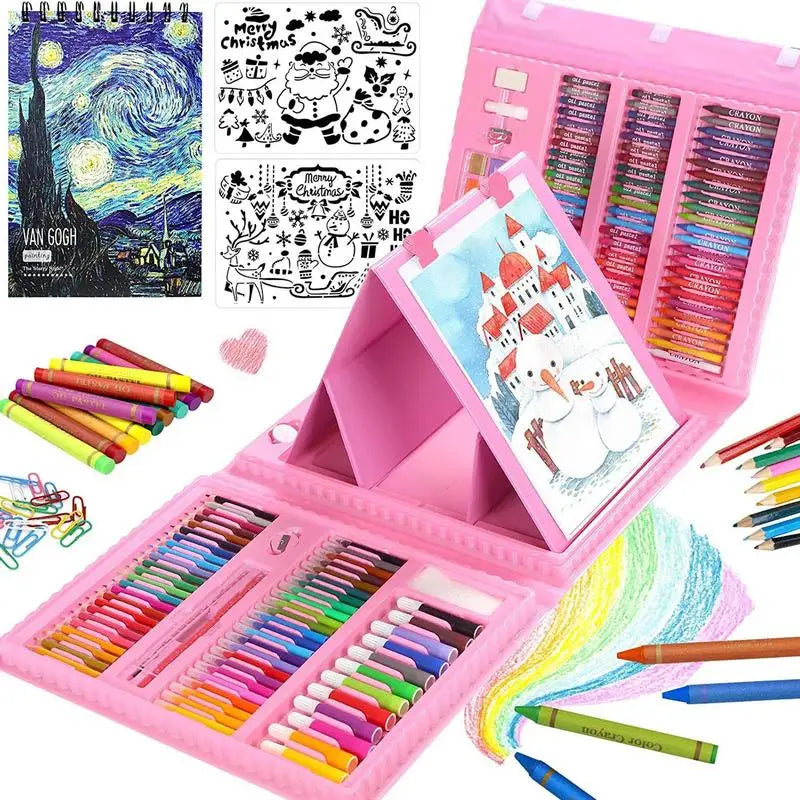 Kits de arte para niños Kit de arte de dibujo de 208 piezas con caballete triple de doble cara