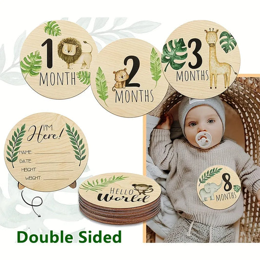 7PCS Cute Baby Wooden Monthly Milestone Cards With Announcement Sign, Pregnancy And Baby Shower Gifts For Boys And Girls