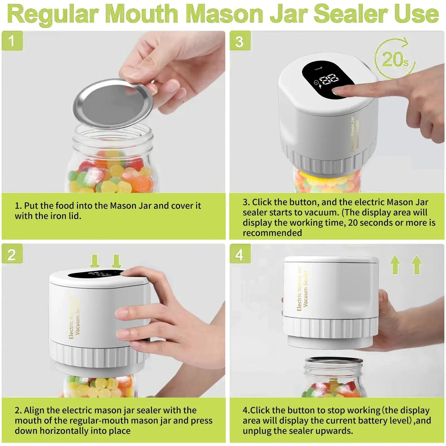 Electric Cordless Mason Jar Vacuum Sealer