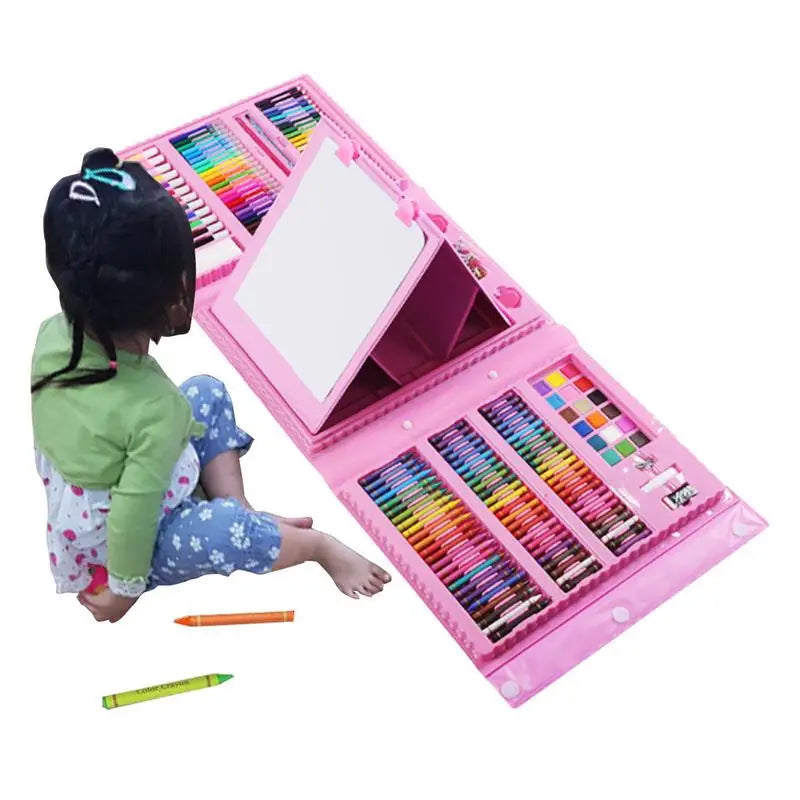 Kits d'art pour enfants, kit d'art de dessin de 208 pièces avec chevalet à trois volets double face