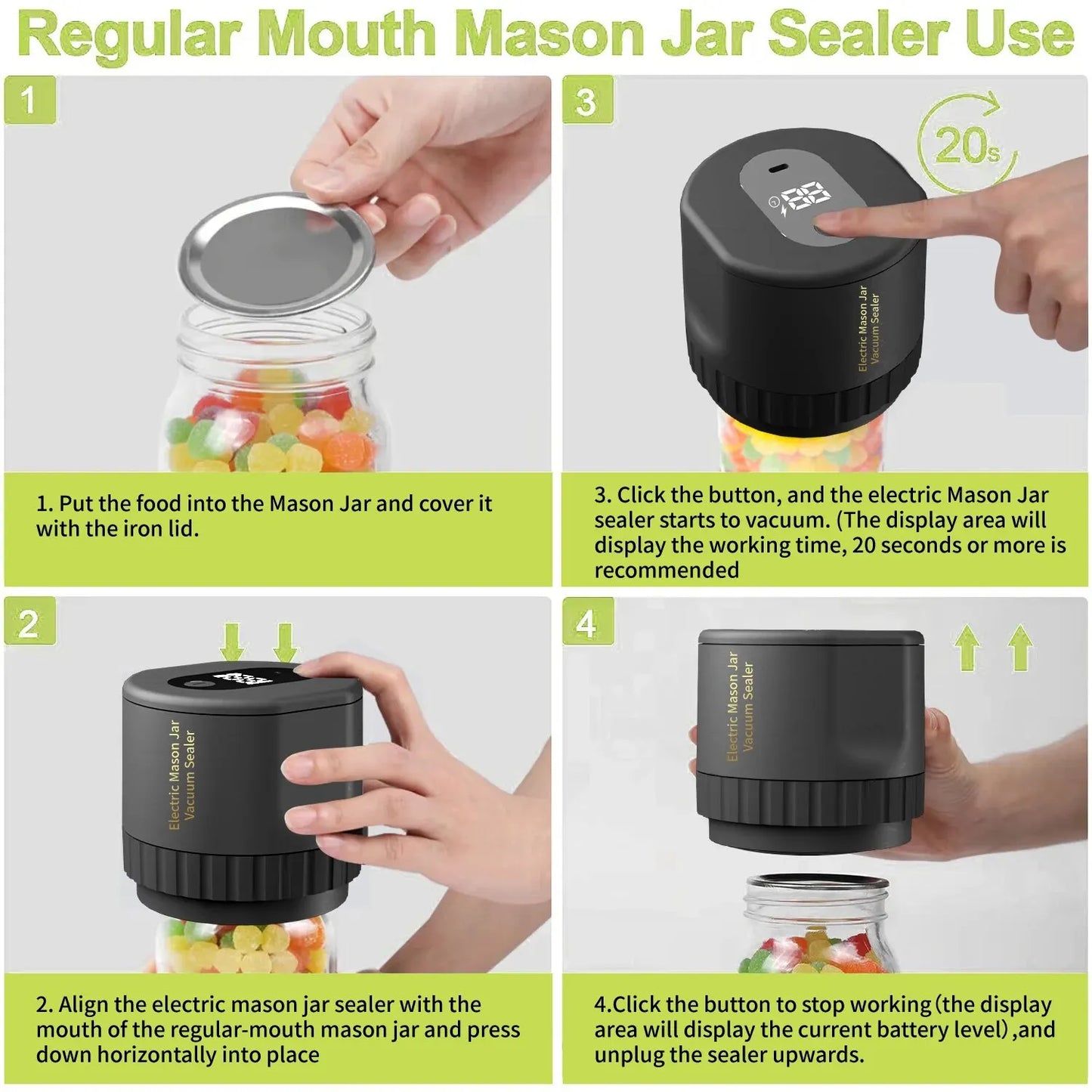 Electric Cordless Mason Jar Vacuum Sealer