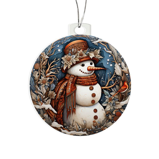 Beautiful Acrylic Ornament with a Stained Glass Look of: Vintage Snowman with Buttons