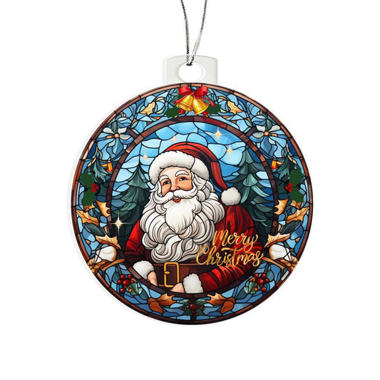 Beautiful Acrylic Ornament with a Stained Glass Look of: Classic Santa with Merry Christmas