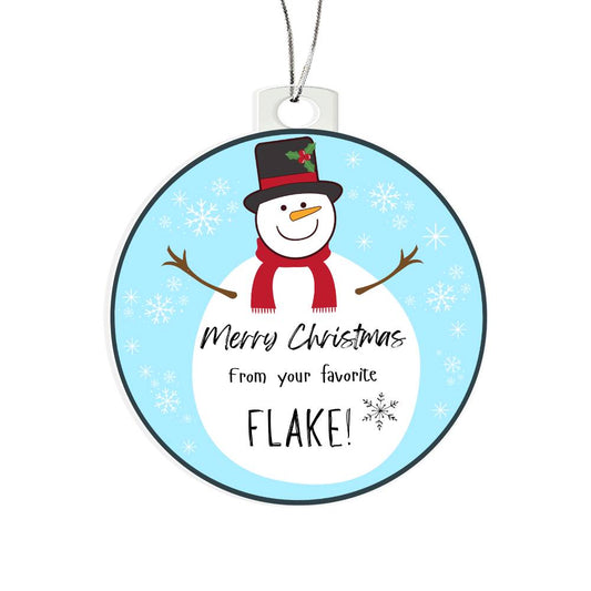 Bring some Holiday Fun with a Pun Ornament: Snowman saying, "Merry Christmas from your favorite Flake".