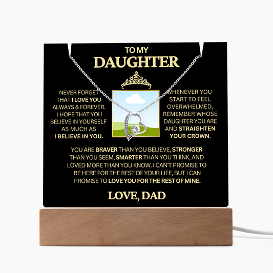 To Daughter from Dad: CUSTOM PIC on Keepsake Acrylic & Necklace Bundle Gift Set "Never Forget That I Love You"_add pic