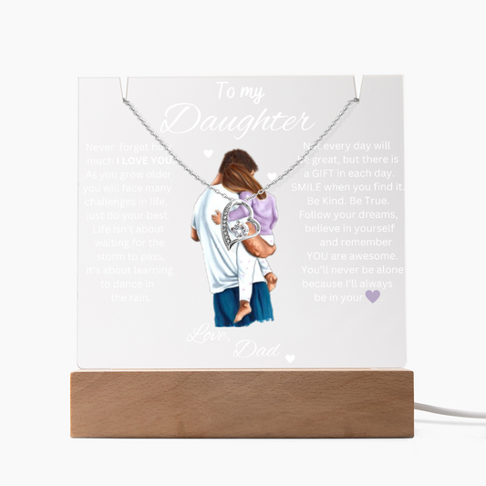 To Daughter from Dad- Beautiful Necklace & Keepsake Acrylic Plaque Bundle Gift Set: "Dance in the Rain"_Dad holding