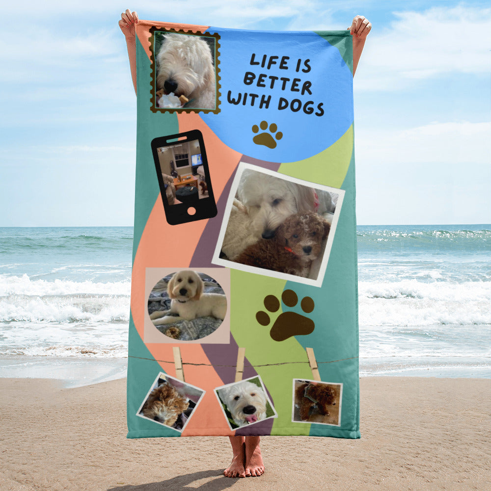 Toalla de playa con collage de fotos personalizado_2 versiones para perros o gatos