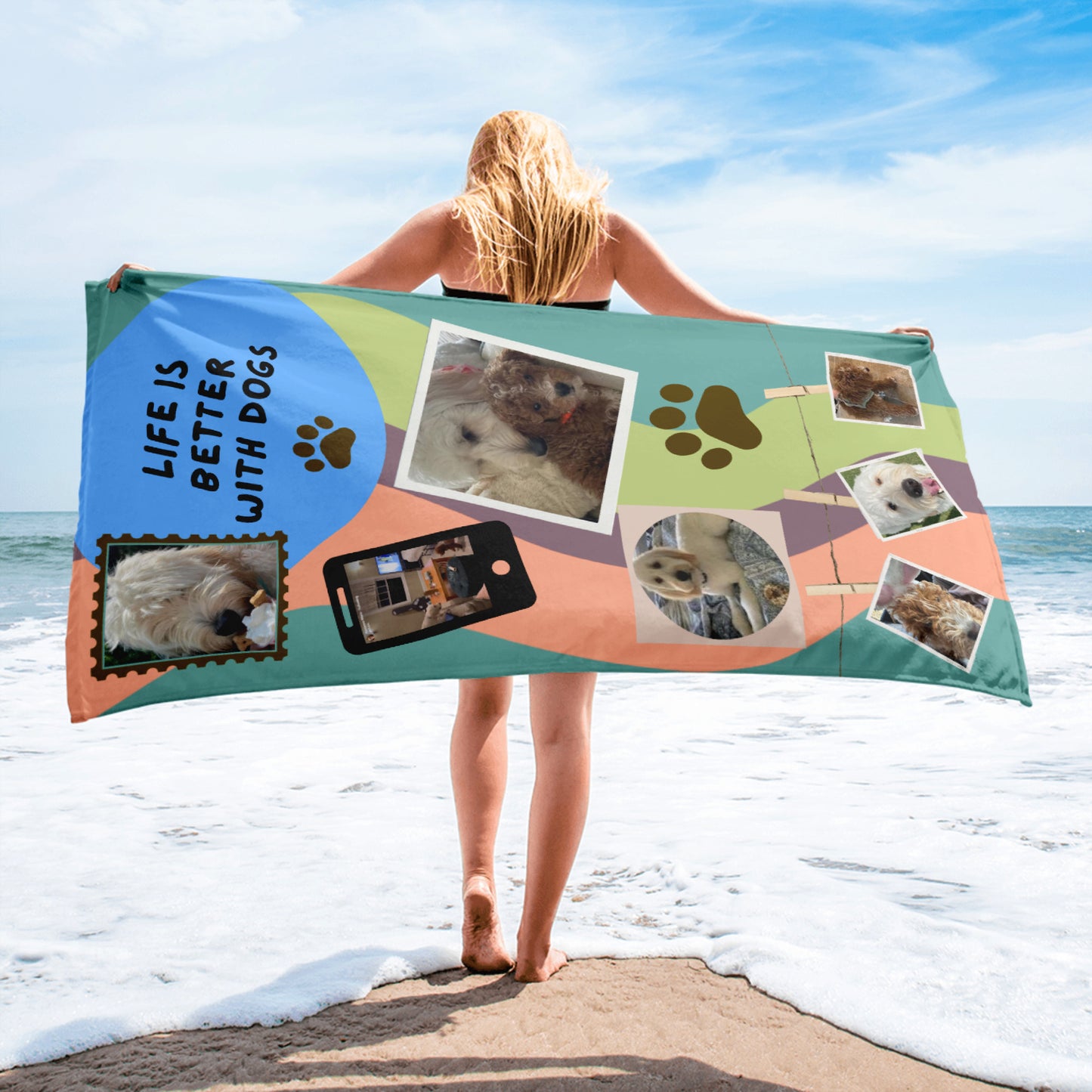 Custom Photo Collage Beach Towel_2 versions for Dogs OR Cats