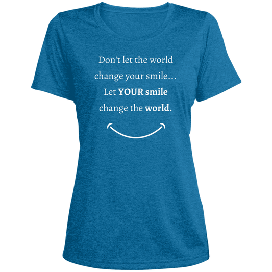 Ladies' Double Sided Smile message design Heather Scoop Neck Performance Tee