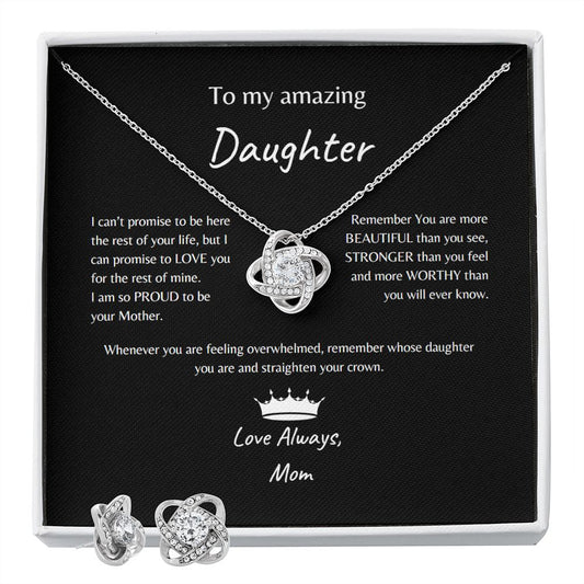 To Daughter from Mom_Love Knot Necklace & Earring Set